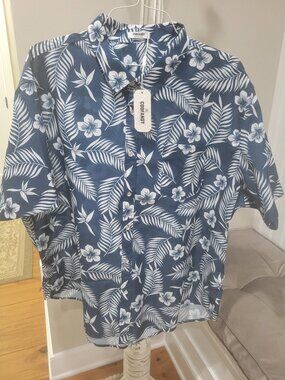 Mens Coofandy Hawaiian Shirt 4XL Short Sleeve Button Up Blue White New with Tags